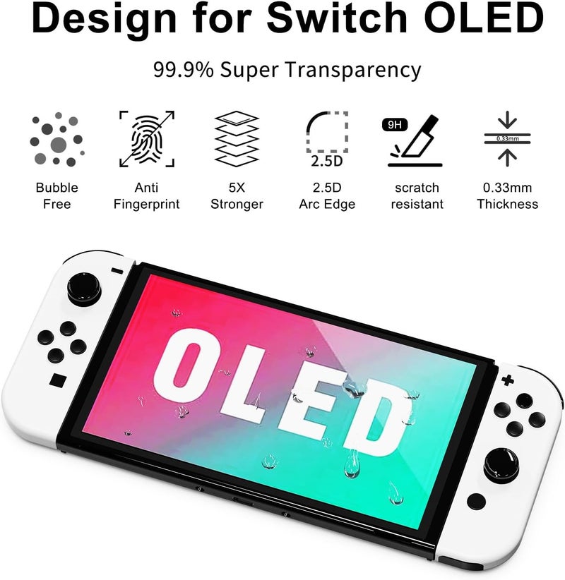 bibuks 2 Pack Tempered Glass Screen Protector for Nintendo Switch OLED 2021-With Auto Alignment Kit,9H Hardness, Bubble Free,Anti-Scratch - Image 3